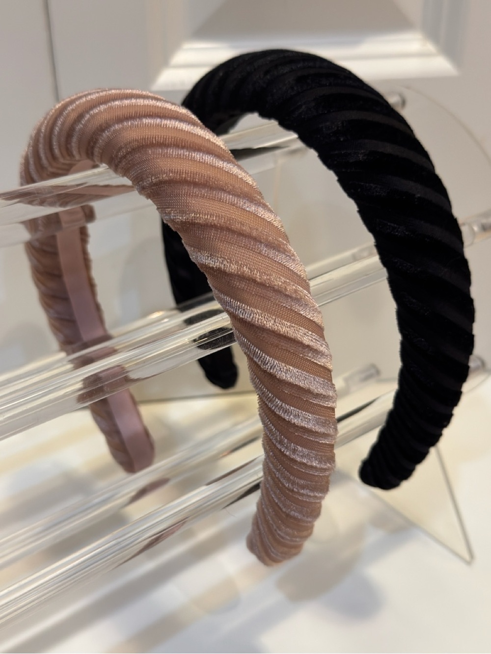 Ribbed Padded Velvet Headband Set • Blush Pink & Black